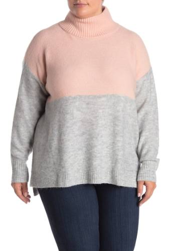 Imbracaminte femei susina colorblock turtleneck sweater plus size pink smoke- grey lt hthr