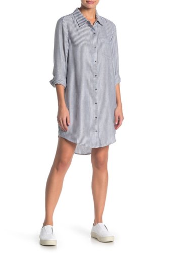 Imbracaminte femei susina stripe button front shirt dress regular petite blue- white stripe