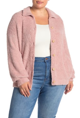 Imbracaminte femei susina teddy faux fur cardigan plus size pink adobe