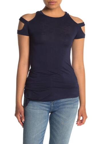 Imbracaminte femei sweet romeo caged cold shoulder blouse petite navy