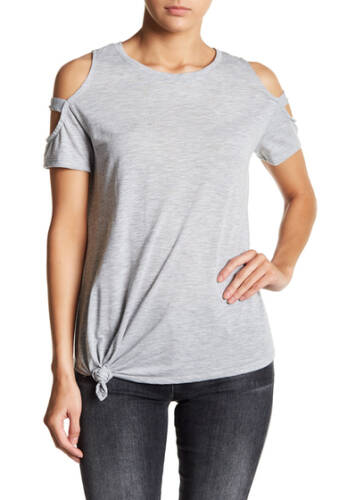 Imbracaminte femei Sweet Romeo cold shoulder cage sleeve front tie shirt heather grey