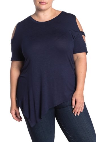 Imbracaminte femei sweet romeo cold shoulder cage sleeve pointed hem top plus size navy