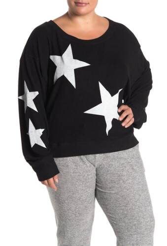 Imbracaminte femei sweet romeo jumbo star dolman sleeve pullover sweater plus size black