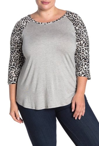 Imbracaminte femei sweet romeo leopard print 34 raglan sleeve baseball t-shirt plus size h greywhite leopard
