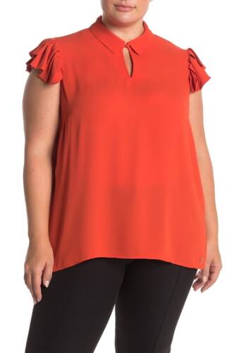 Imbracaminte femei t tahari short sleeve pleat blouse plus size orange cla