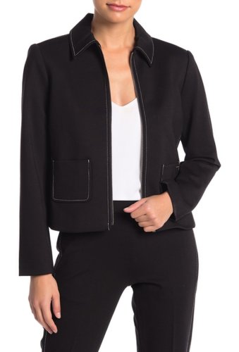 Imbracaminte femei t tahari zip contrast topstitch jacket petite blackwhit