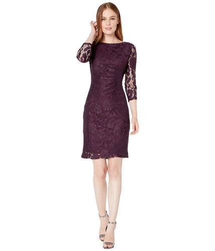 Imbracaminte femei tahari by asl long sleeve stretch lace side draped dress plum floral lace