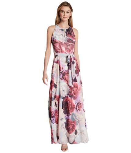 Imbracaminte femei tahari by asl petite ruched neck gown bluepink floral