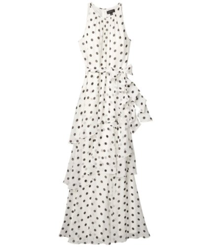 Imbracaminte femei tahari by asl ruched neck gown whiteblack dot