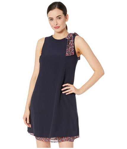 Imbracaminte femei tahari by asl stretch crepe shift with ditsy floral shoulder bow and hemline navy