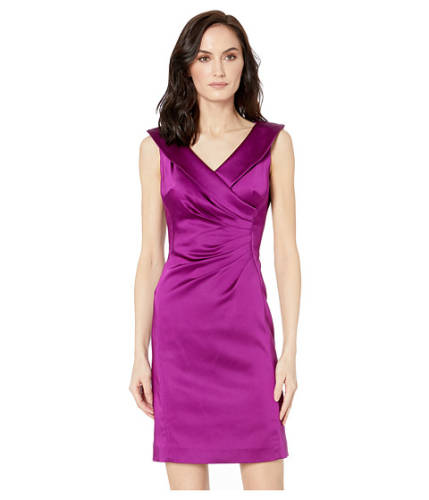 Imbracaminte femei tahari by asl stretch satin dress with side ruching and portrait neckline currant