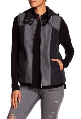 Imbracaminte femei tart donnah faux fur lined vest with retractable hood black-charcoal combo