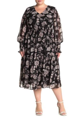Imbracaminte femei taylor floral smocked waist tiered midi dress plus size blackblush