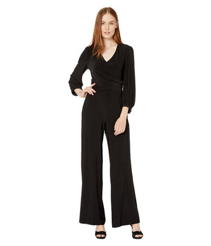 Imbracaminte femei taylor long sleeve cross front wide leg jumpsuit black