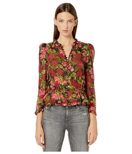 Imbracaminte femei the kooples button down basque top with ruffles along neckline in a painted roses print blackred