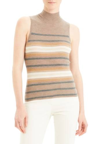 Imbracaminte femei theory regal stripe ribbed sleeveless cashmere sweater dark heather beige multi