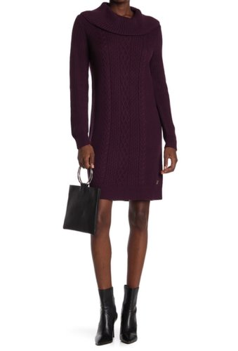 Imbracaminte femei tommy hilfiger cable knit cowl neck sweater dress aubergine