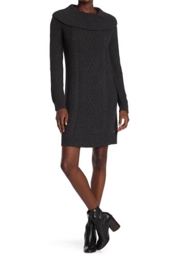 Imbracaminte femei tommy hilfiger cable knit cowl neck sweater dress charcoal