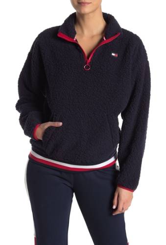 Imbracaminte femei tommy hilfiger faux shearling quarter zip pullover navy