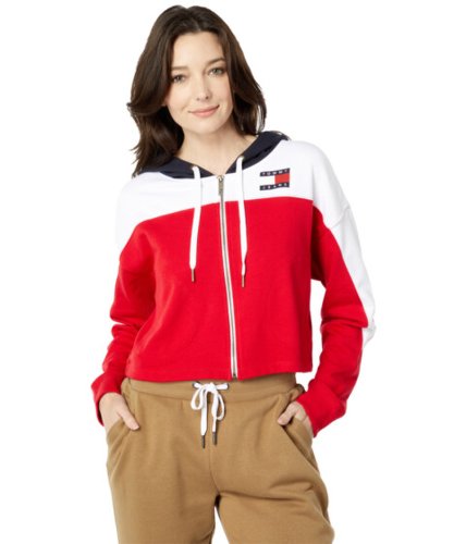 Imbracaminte femei tommy jeans color-block zip hoodie scarletbright white