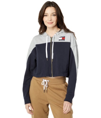Imbracaminte femei tommy jeans color-block zip hoodie sky captainstone grey heather