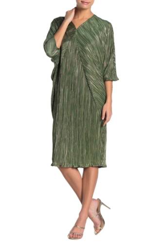 Imbracaminte femei tov metallic plisse pleated batwing sleeve dress green