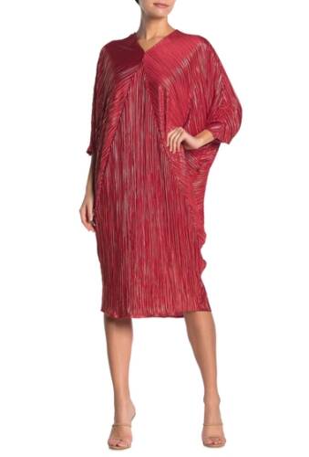Imbracaminte femei tov metallic plisse pleated batwing sleeve dress red