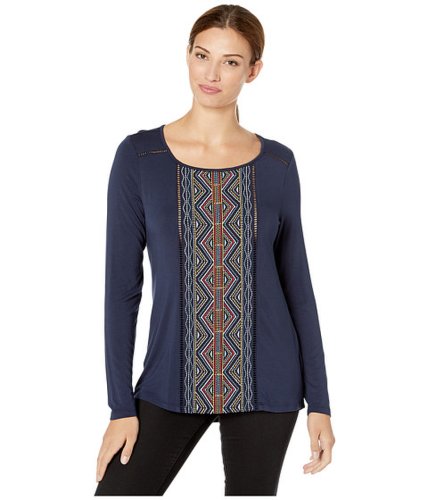 Imbracaminte femei tribal long sleeve top w front embroidery blue night