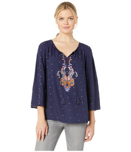 Imbracaminte femei tribal printed challis embroidered blouse dark sky