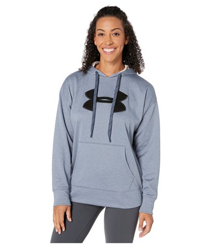 Imbracaminte femei under armour synthetic fleece chenille logo pullover hoodie downpour gray light heatherblack