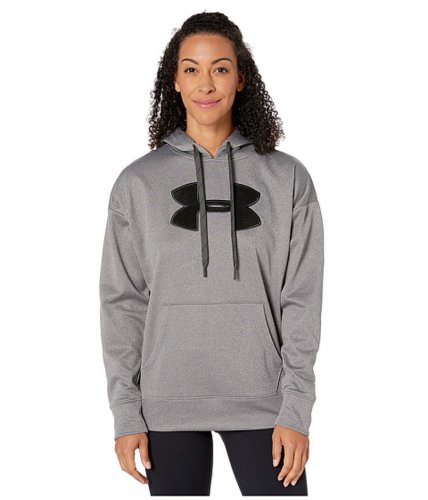 Imbracaminte femei under armour synthetic fleece chenille logo pullover hoodie jet gray light heatherblack