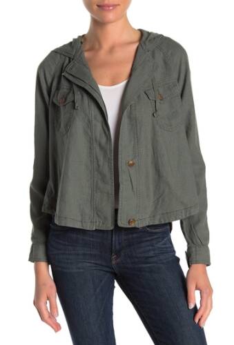 Imbracaminte femei unionbay clarice linen blend hooded jacket fatigue green