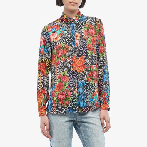Imbracaminte femei versace jeans couture optical flower print button down shirt black