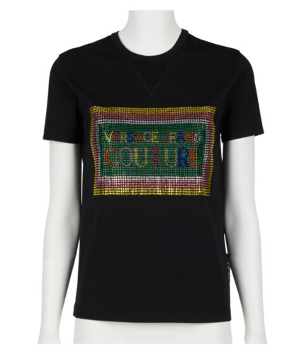 Imbracaminte femei versace jeans couture short sleeve cropped tee w embellished boxed logo black