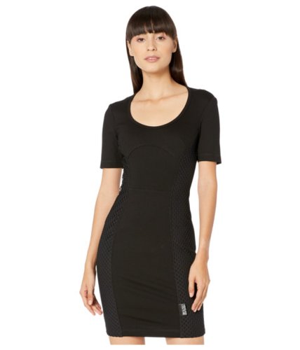 Imbracaminte femei versace jeans couture short sleeve scoop neck mini dress with mesh net insert black