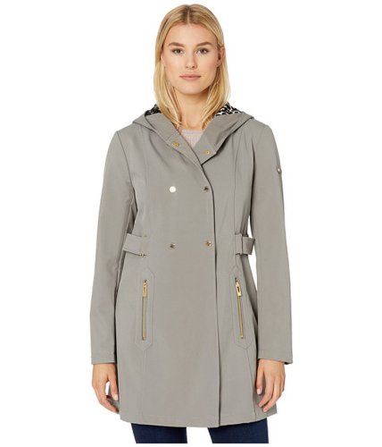 Imbracaminte femei via spiga double breasted hooded raincoat with leopard warm backing grey