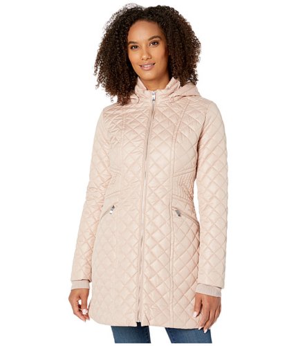 Imbracaminte femei via spiga zip front stitched quilt w detachable hood blush