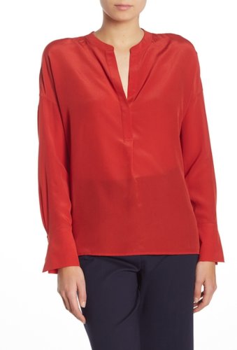 Imbracaminte femei vince band collar silk blouse adobe red