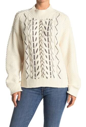 Imbracaminte femei vince camuto chain trim cable stitch sweater antiq white