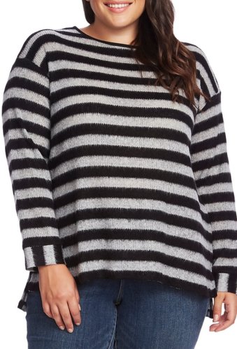 Imbracaminte femei vince camuto fuzzy stripe boatneck sweater rich black