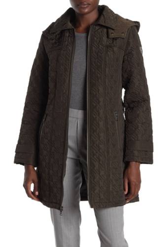 Imbracaminte femei vince camuto hooded belted water resistant quilted coat loden