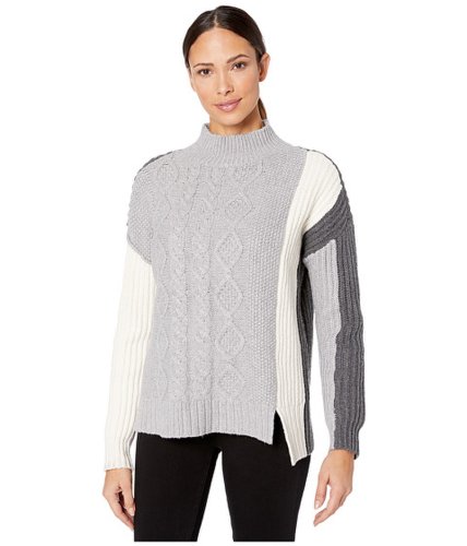 Imbracaminte femei vince camuto long sleeve cable stitch turtleneck sweater light heather grey
