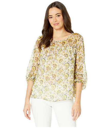 Imbracaminte femei vince camuto long sleeve cluster blooms ruched yoke blouse pearl ivory