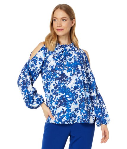 Imbracaminte femei vince camuto long sleeve open shoulder layard leaves halter blouse opulent blue