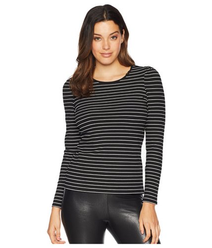 Imbracaminte femei vince camuto long sleeve puff shoulder thin ribbed stripe top rich black
