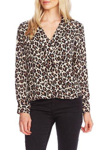 Imbracaminte femei vince camuto notch collar leopard print blouse rich black