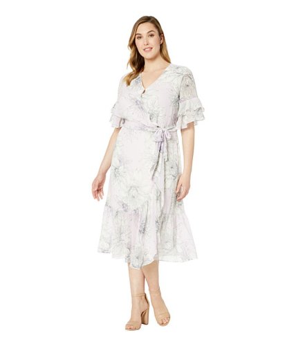Imbracaminte femei Vince Camuto plus size tiered ruffle sleeve blossoms wrap dress fresh lilac