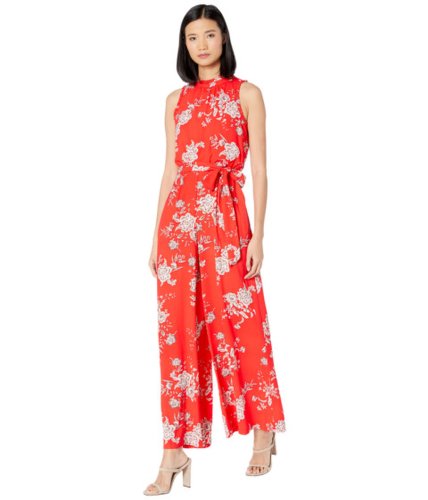 Imbracaminte femei vince camuto printed crepe wide leg jumpsuit with ruffle at neck and armholes poppy