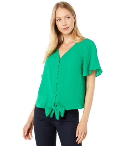 Imbracaminte femei vince camuto short sleeve button-down tie front blouse cactus green