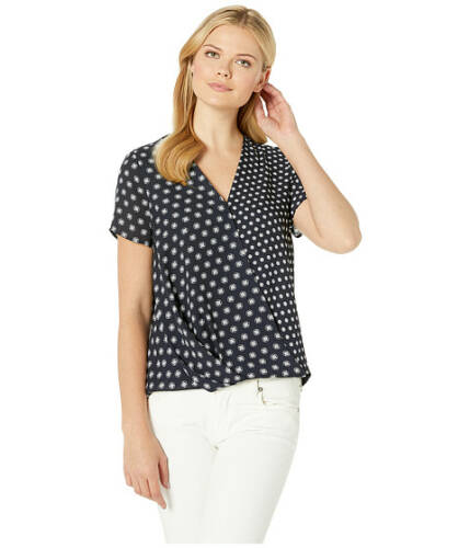 Imbracaminte femei vince camuto short sleeve graphic foulard geo wrap front blouse classic navy